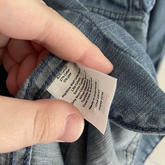 Talbots XS Linen Blend Chambray Button Up Patch Pockets Casual Utility Jacket - Picture 9 of 11